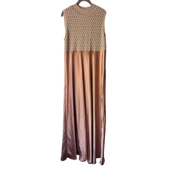 Anthropologie Mare Mare Mock-Neck Sleeveless Dress in Neutral Satin Knit Upper - Picture 6 of 8